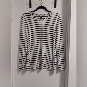 Emory Rose - Black and White Fitted Long Sleeve Sailor Collar Tee